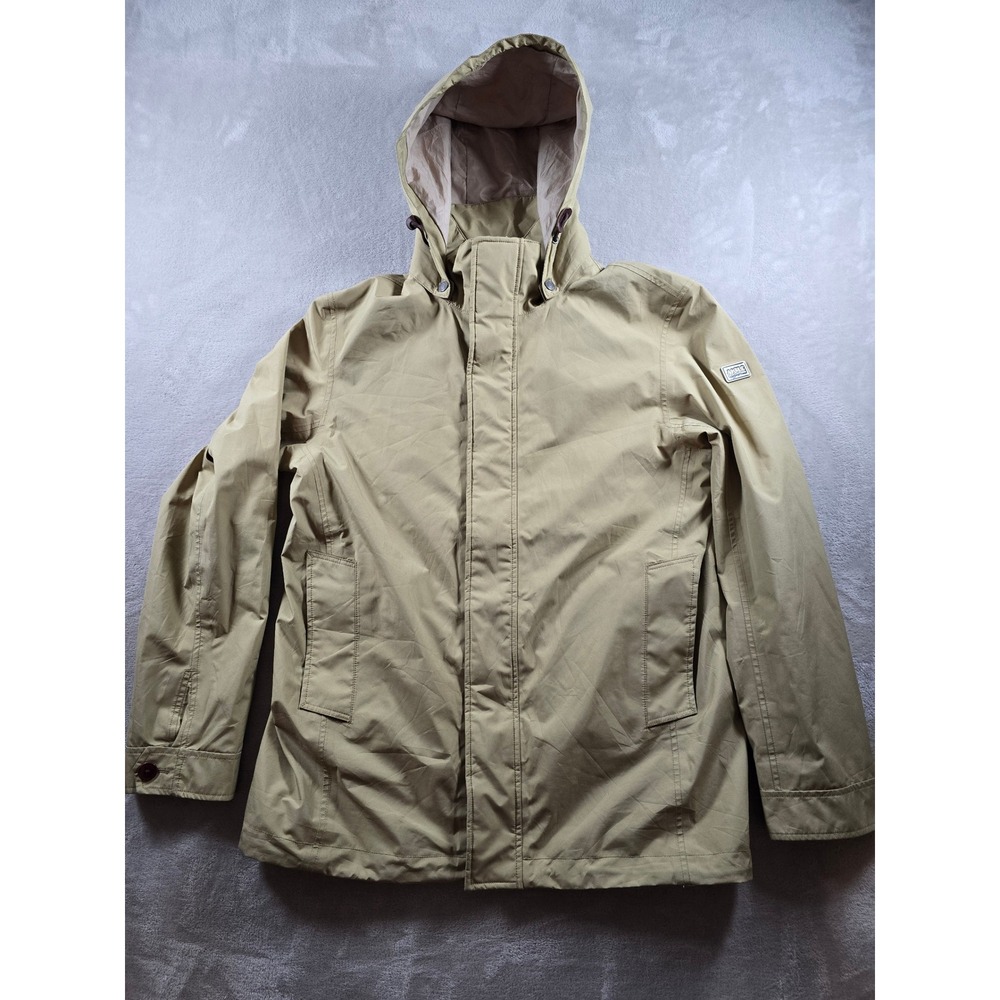 Aigle Gore-Tex Hooded Jacket Mens L Beige Tan Waterproof Parka Coat Full Zip